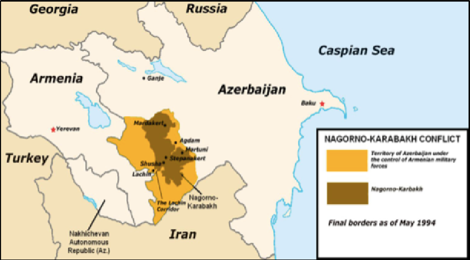 Mapa da região do Conflito, com destaque para países vizinhos